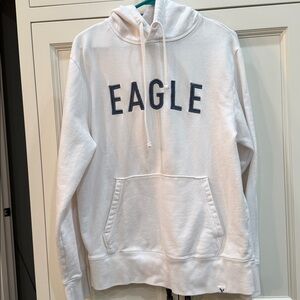 American Eagle Unisex White Hoodie sweatshirt Medium Men Women. Gray embroidered